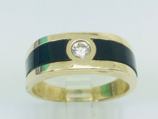 14k Yellow Gold Round Cut 25pt Diamond Solitaire & Black Onyx Ring