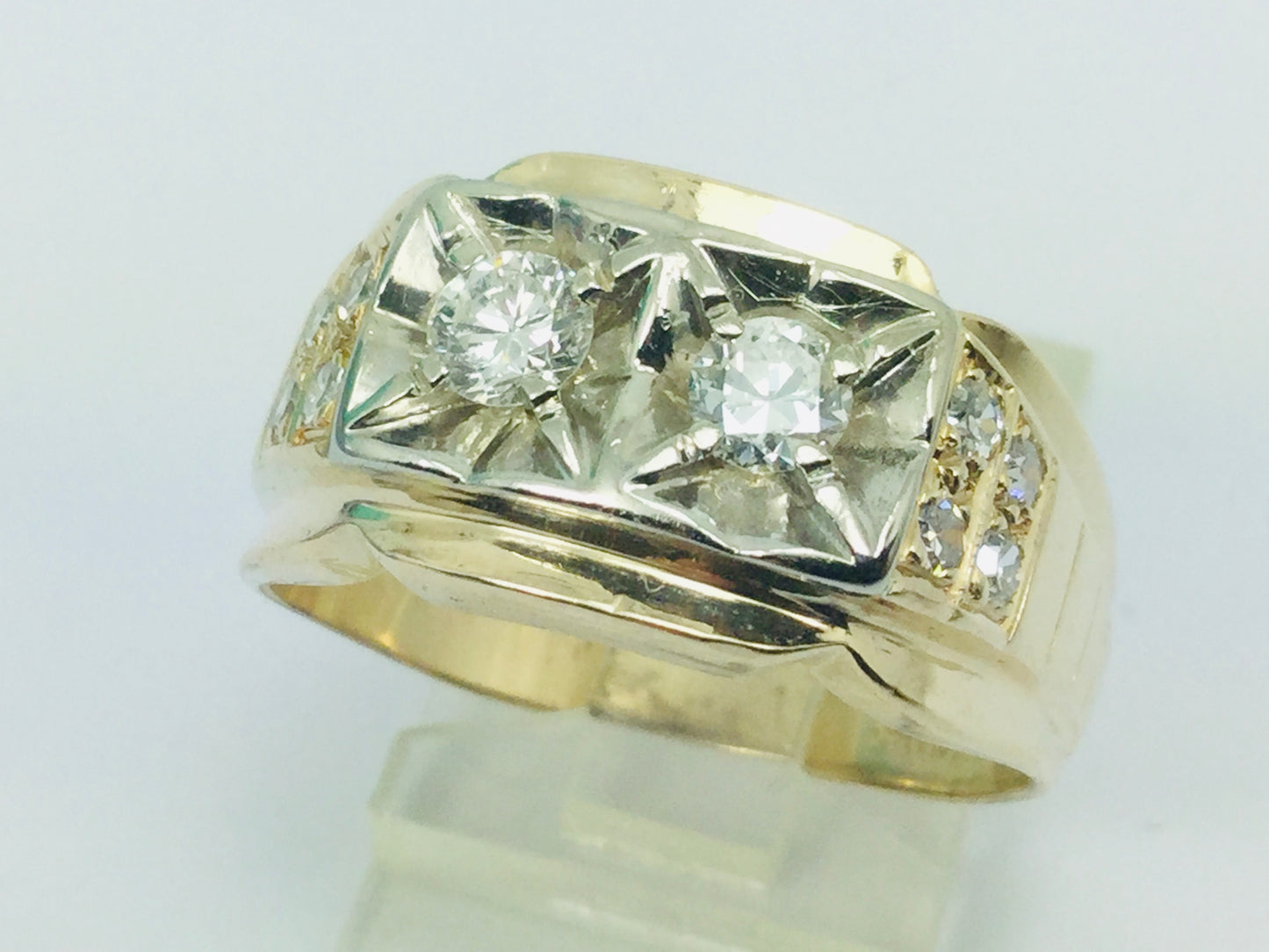 14k Yellow and White Gold Round Cut 56pt Diamond Ring