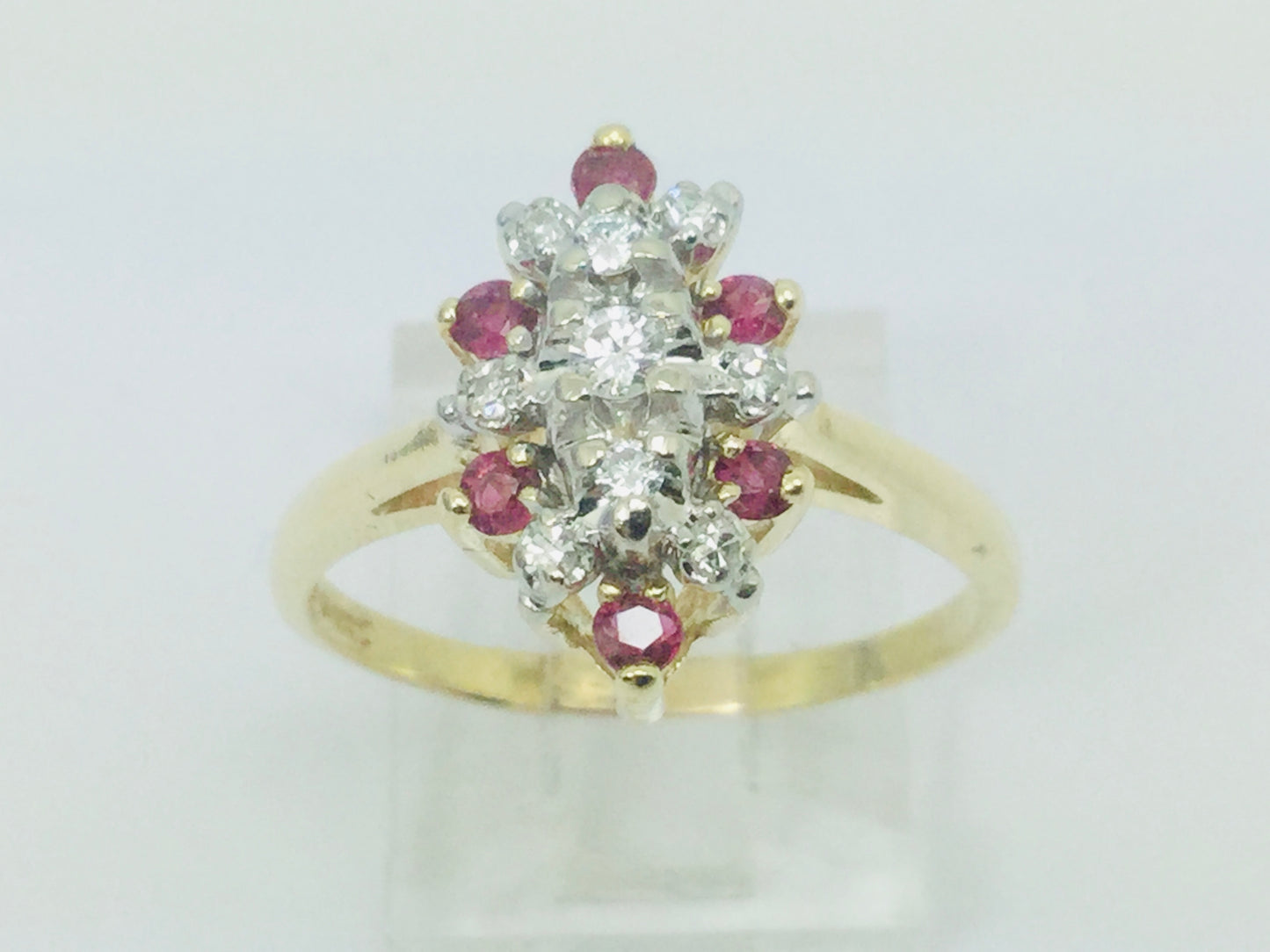 14k Yellow Gold Oval Cut 30pt Ruby July Birthstone & 18pt Diamond Cluster Ring