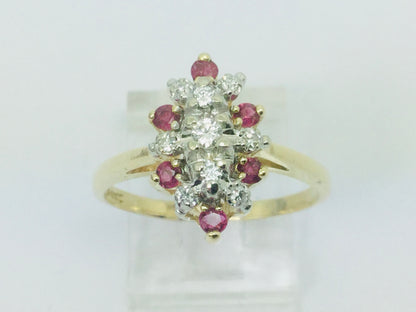 14k Yellow Gold Oval Cut 30pt Ruby July Birthstone & 18pt Diamond Cluster Ring