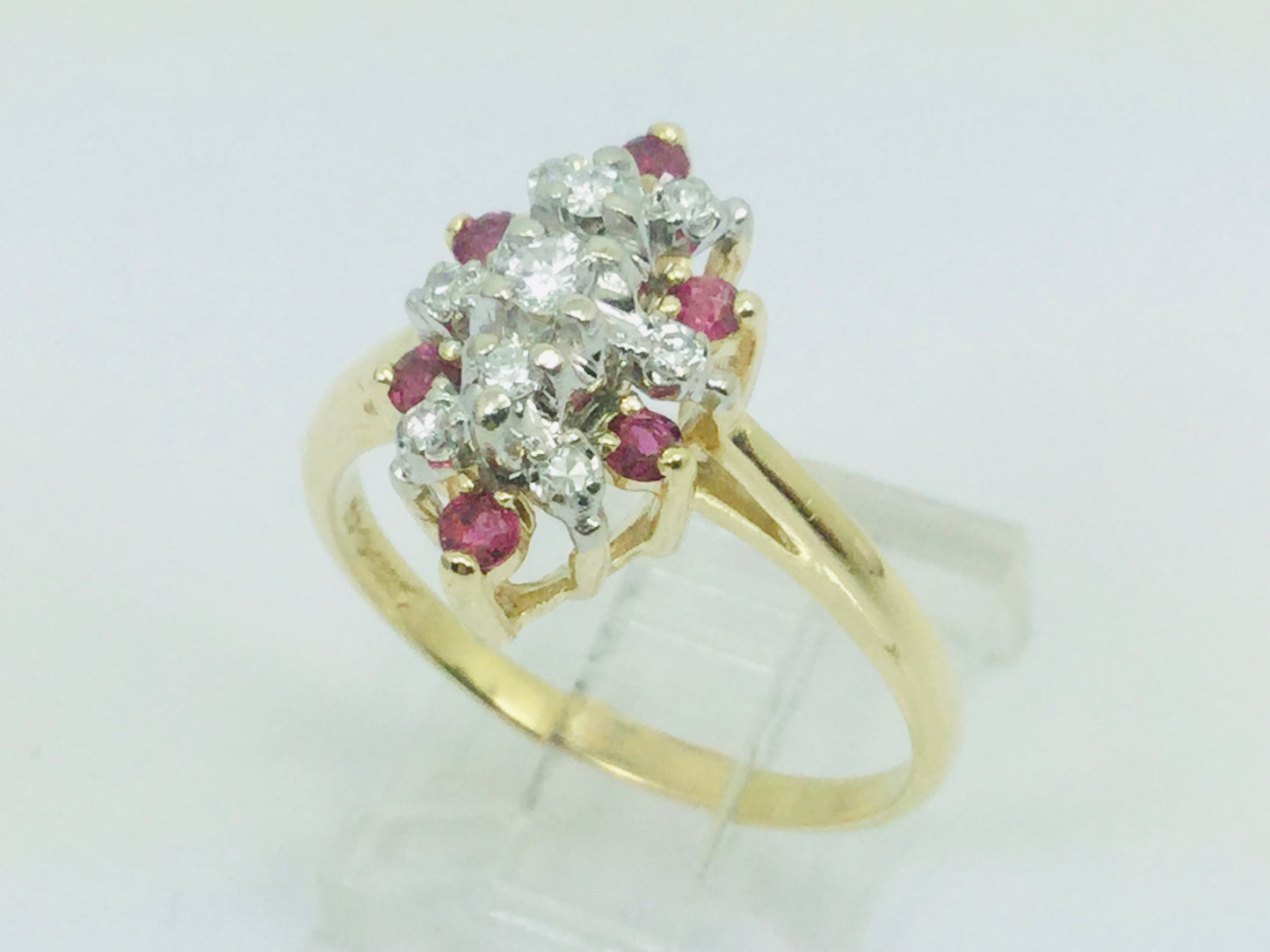 14k Yellow Gold Oval Cut 30pt Ruby July Birthstone & 18pt Diamond Cluster Ring