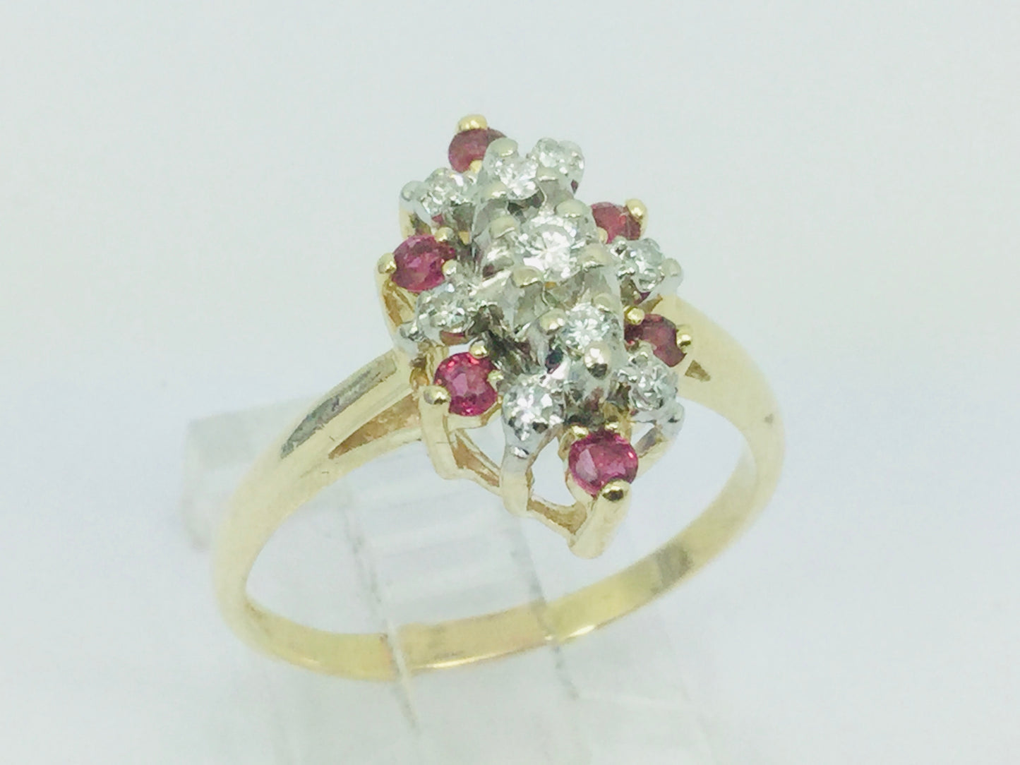 14k Yellow Gold Oval Cut 30pt Ruby July Birthstone & 18pt Diamond Cluster Ring