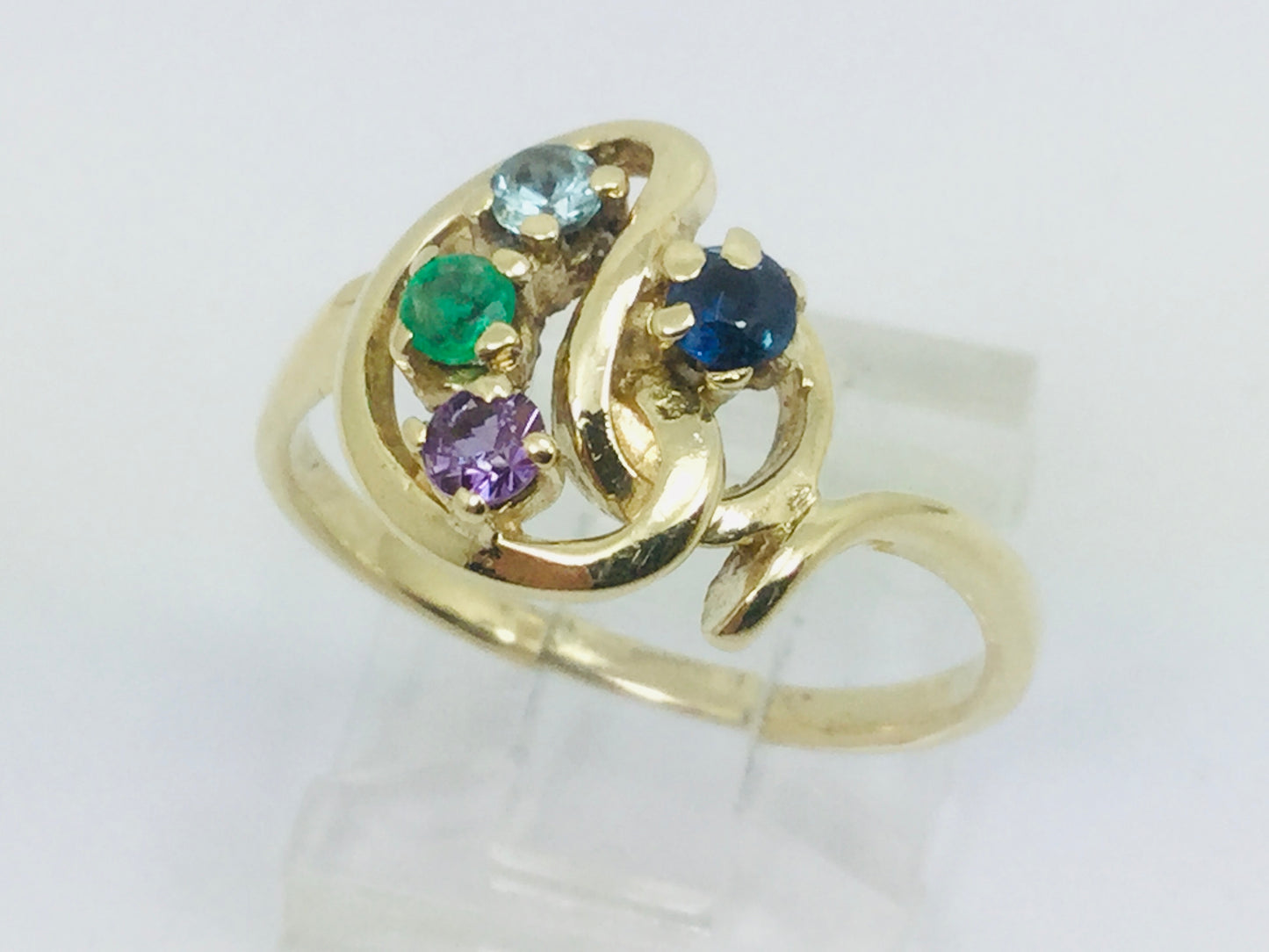 10k Yellow Gold Round Cut 4 Stone Family Ring