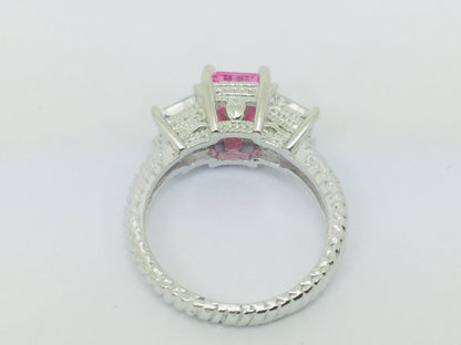 14k White Gold Emerald Cut Pink October Birthstone & Cubic Zirconia (CZ) Ring