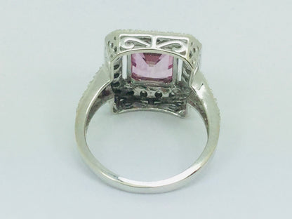 14k White Gold Emerald Cut 2.50ct Pink Topaz & 0.53ct Diamond Ring