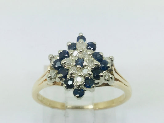 14k Yellow Gold Round Cut 24pt Sapphire September Birthstone & 12pt Diamond Row Set Cluster Ring