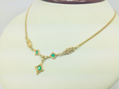 18k Yellow Egyptian Gold Round Cut 14pt Emerald Chain