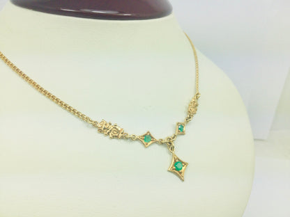 18k Yellow Egyptian Gold Round Cut 14pt Emerald Chain