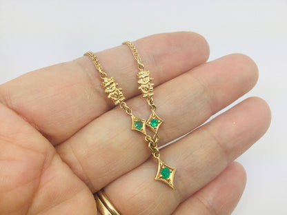 18k Yellow Egyptian Gold Round Cut 14pt Emerald Chain