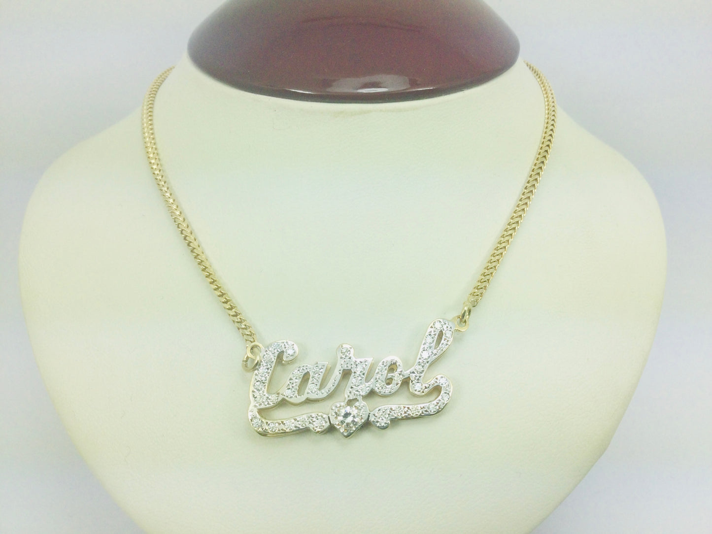 10k Yellow Gold Round Cut 0.68ct Diamond 'Carol' Name Necklace