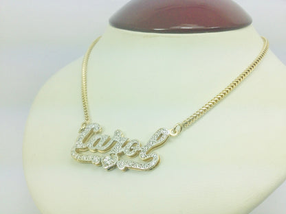 10k Yellow Gold Round Cut 0.68ct Diamond 'Carol' Name Necklace