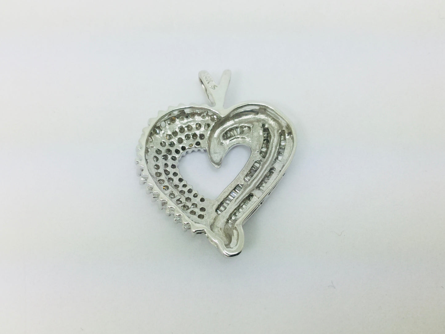 14k White Gold Round & Baguette Cut 1.5ct Diamond Heart Pendent