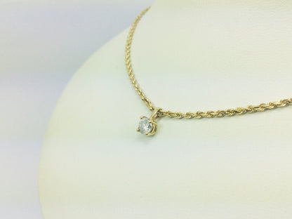 14k Yellow Gold Round Cut 0.25ct Diamond Solitaire Necklace