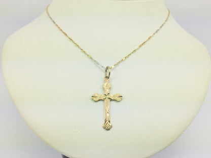 10k Yellow Gold Cross Pendent & White and Yellow Gold Chain Necklace