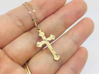 10k Yellow Gold Cross Pendent & White and Yellow Gold Chain Necklace