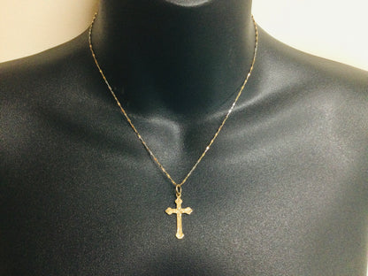 10k Yellow Gold Cross Pendent & White and Yellow Gold Chain Necklace