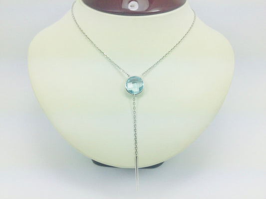 14k White Gold Round Cut Blue Topaz Necklace