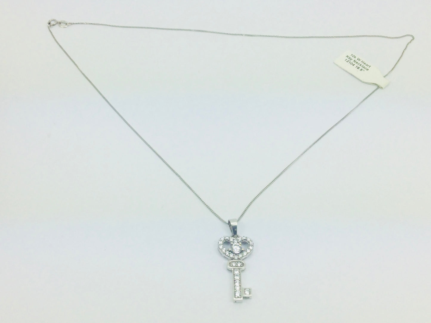 10k White Gold Round Cut Cubic Zirconia (CZ) Heart Key Necklace