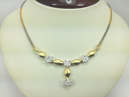 21k Yellow and White Gold Round Cut 1.32ct Diamond Cluster Necklace and Earring Set