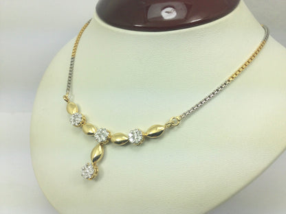 21k Yellow and White Gold Round Cut 1.32ct Diamond Cluster Necklace and Earring Set