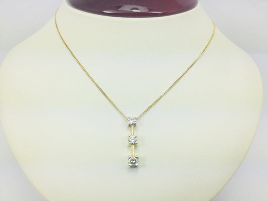 14k Yellow Gold Round Cut 0.45ct Diamond Trinity Row Set Necklace