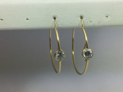 14k Yellow Gold Round Cut 7mm Cubic Zirconia (CZ) Hoop Earrings