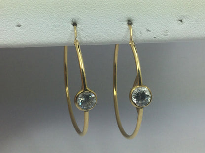 14k Yellow Gold Round Cut 7mm Cubic Zirconia (CZ) Hoop Earrings