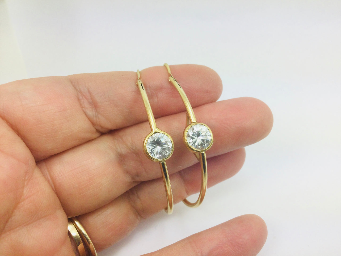 14k Yellow Gold Round Cut 7mm Cubic Zirconia (CZ) Hoop Earrings