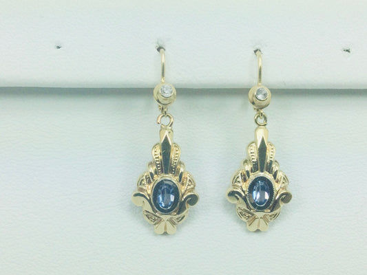 12k Yellow Gold Oval Cut 33pt Blue Topaz December Birthstone & Cubic Zirconia (CZ) Earrings