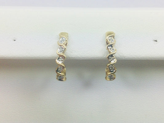 10k Yellow Gold Round Cut 5pt Diamond Row Set Earrings