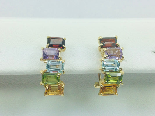 14k Yellow Gold Garnet, Amethyst, Blue Topaz, Peridot & Citrine Clip-On Earrings