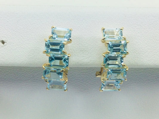 14k Yellow Gold Emerald Cut Blue Topaz Clip-On Earrings