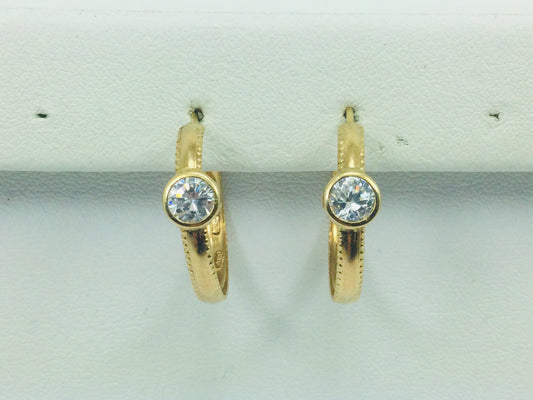 14k Yellow Gold Round Cut Cubic Zirconia (CZ) Hoop Earrings