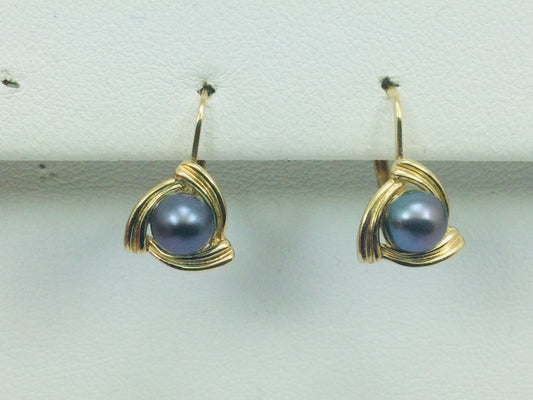 10k Yellow Gold Black Tahitian Pearl Earrings