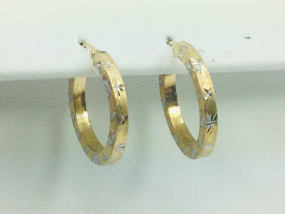 14k Yellow Gold Round Circular Illusion Cut Hoop Earrings