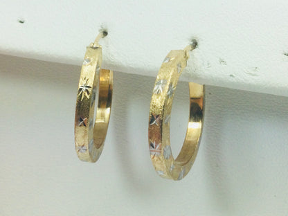 14k Yellow Gold Round Circular Illusion Cut Hoop Earrings