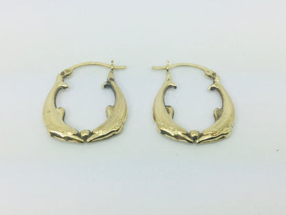 10k Yellow Gold Round Circular Dolphin Hoop Earrings