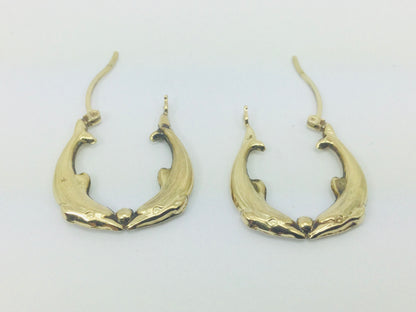 10k Yellow Gold Round Circular Dolphin Hoop Earrings