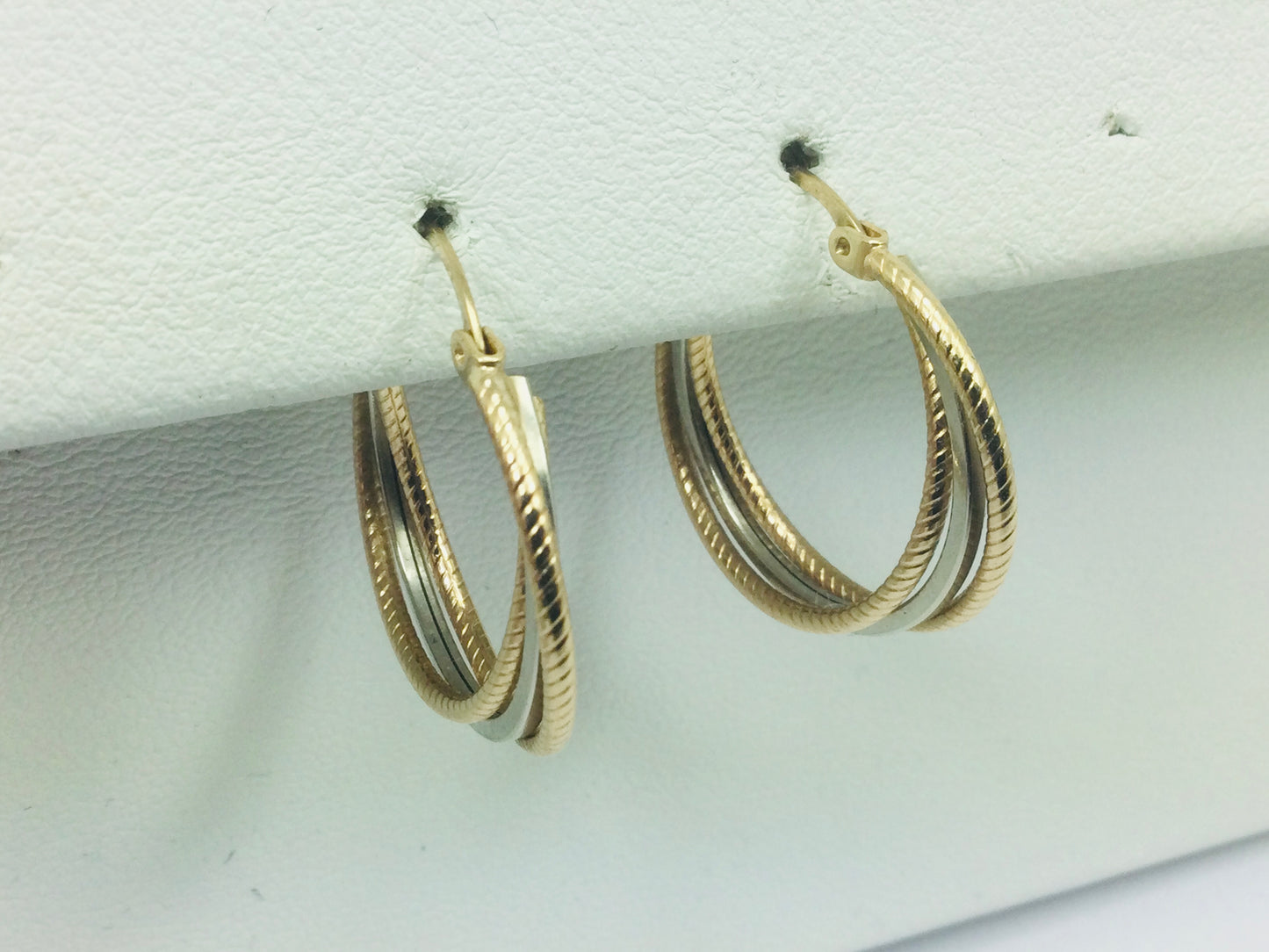 10k Tri Colour Gold Round Circular Hoop Earrings