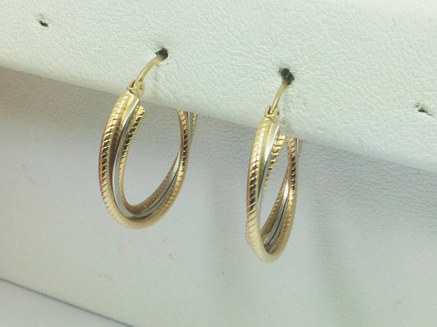 10k Tri Colour Gold Round Circular Hoop Earrings