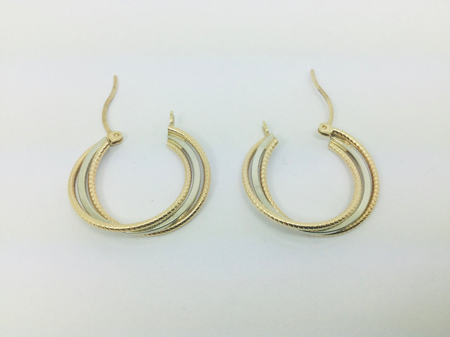 10k Tri Colour Gold Round Circular Hoop Earrings