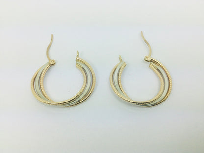 10k Tri Colour Gold Round Circular Hoop Earrings