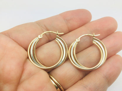 10k Tri Colour Gold Round Circular Hoop Earrings