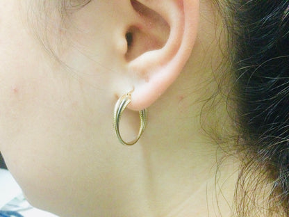 10k Tri Colour Gold Round Circular Hoop Earrings