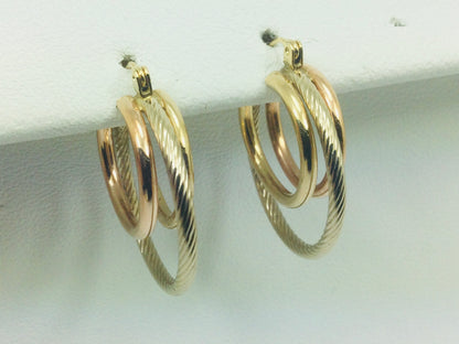 14k Tri Colour Gold Round Circular Hoop Earrings