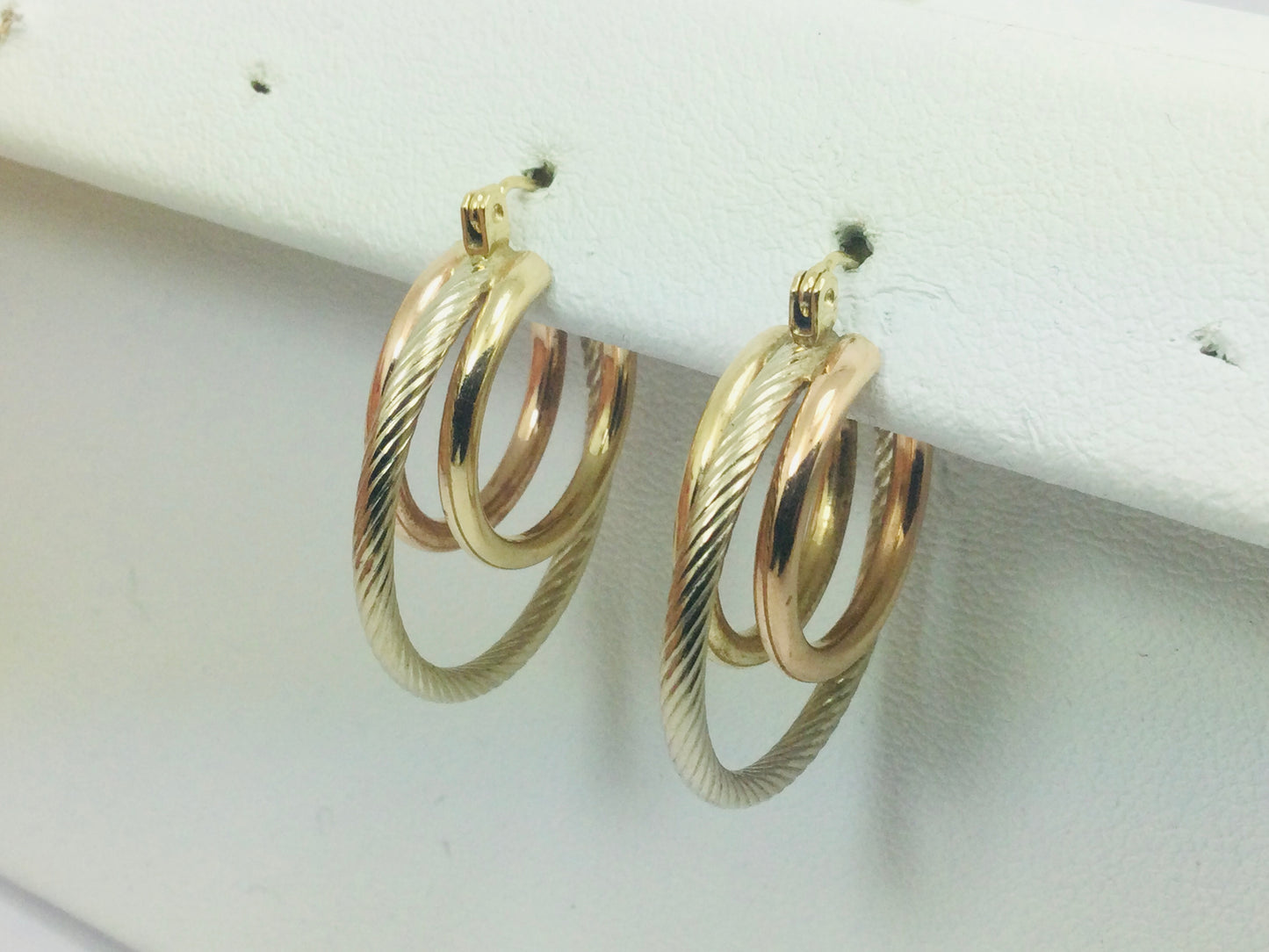 14k Tri Colour Gold Round Circular Hoop Earrings