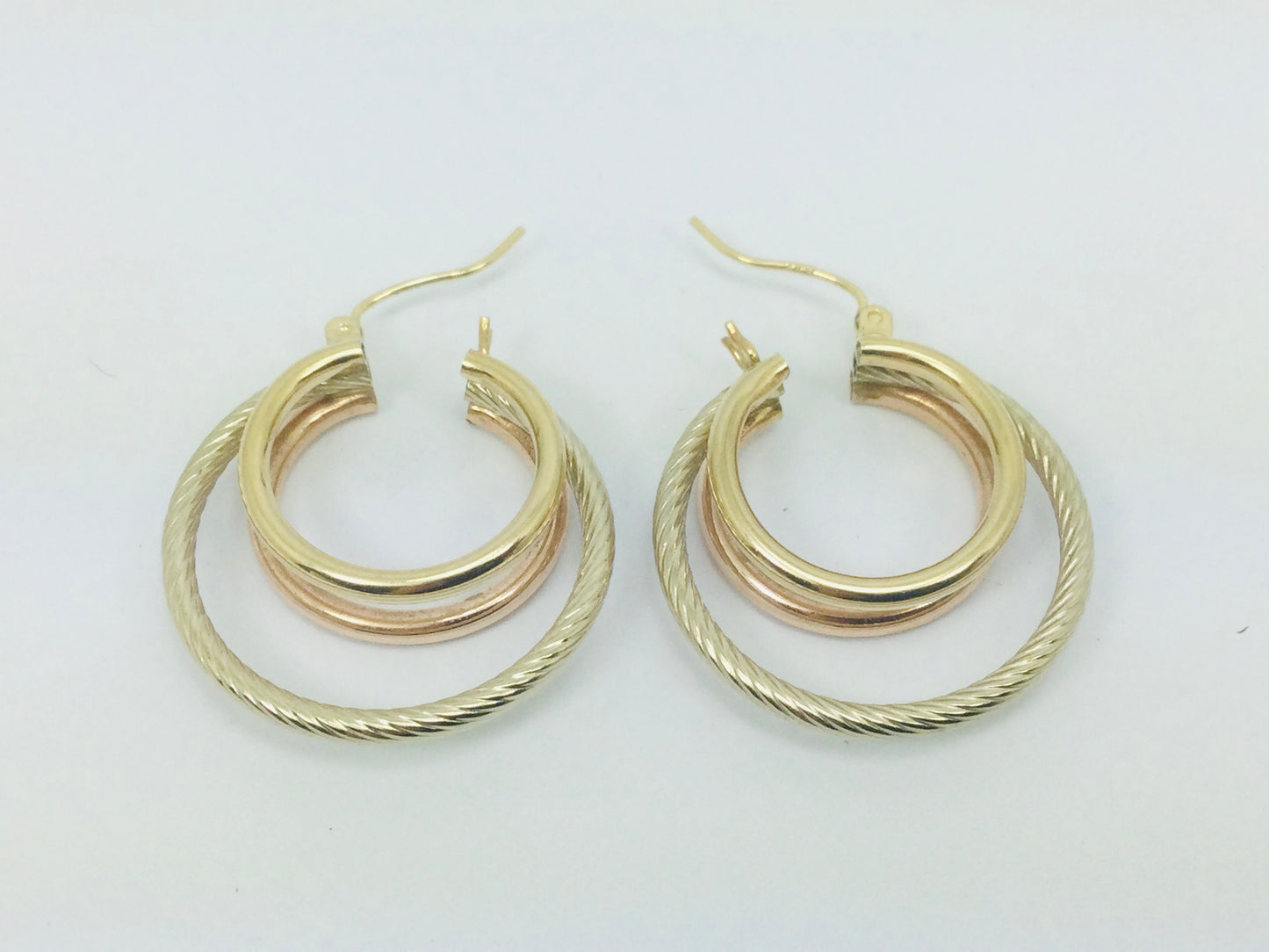 14k Tri Colour Gold Round Circular Hoop Earrings