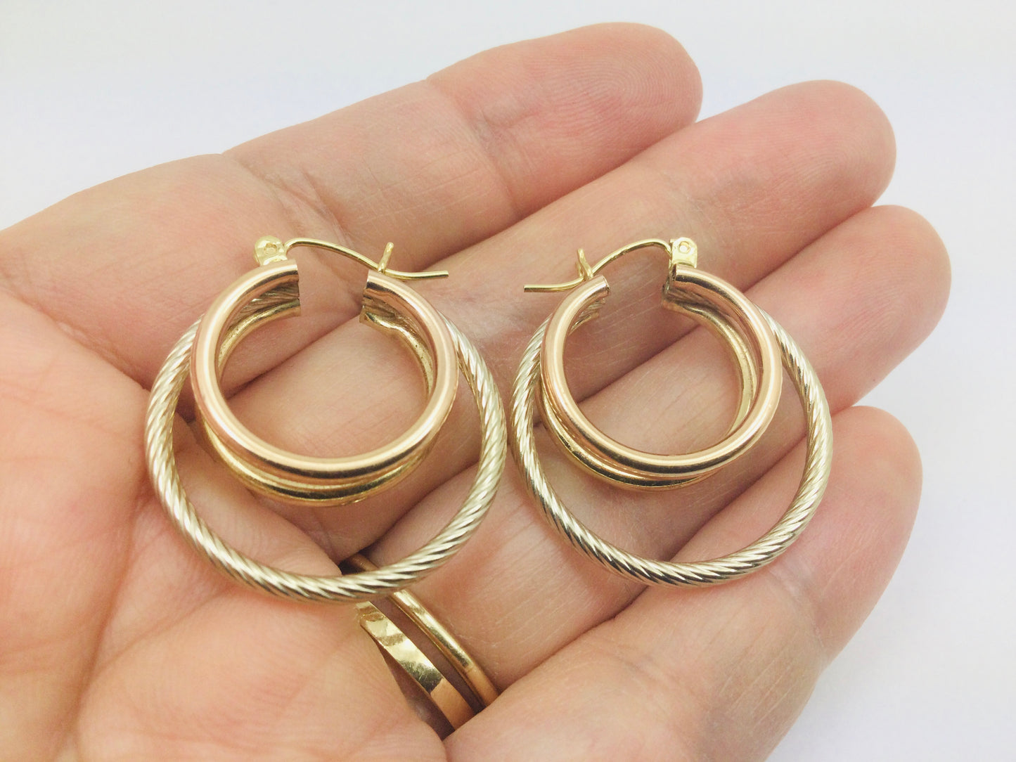 14k Tri Colour Gold Round Circular Hoop Earrings