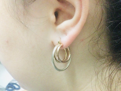 14k Tri Colour Gold Round Circular Hoop Earrings