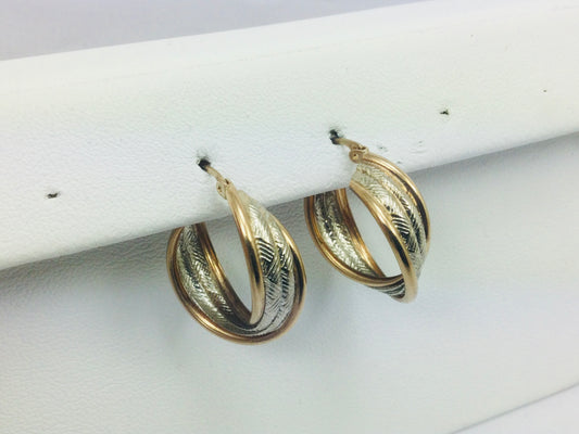 10k White and Yellow Gold Round Circular Hoop Earrings